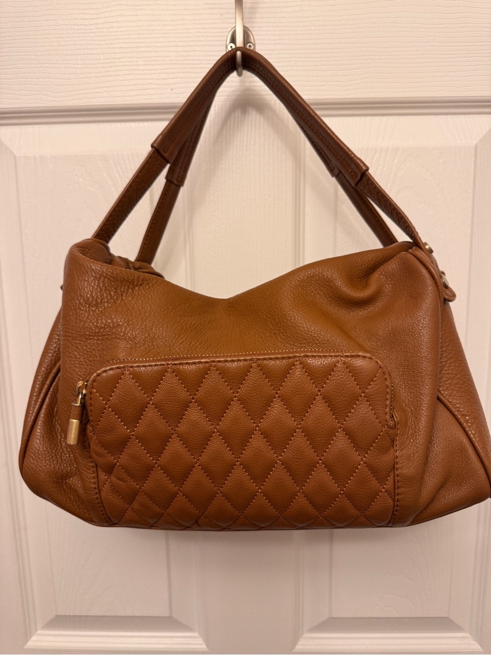 Massimo Dutti Quilted Front Pocket Shoulder Bag - Tan Brown